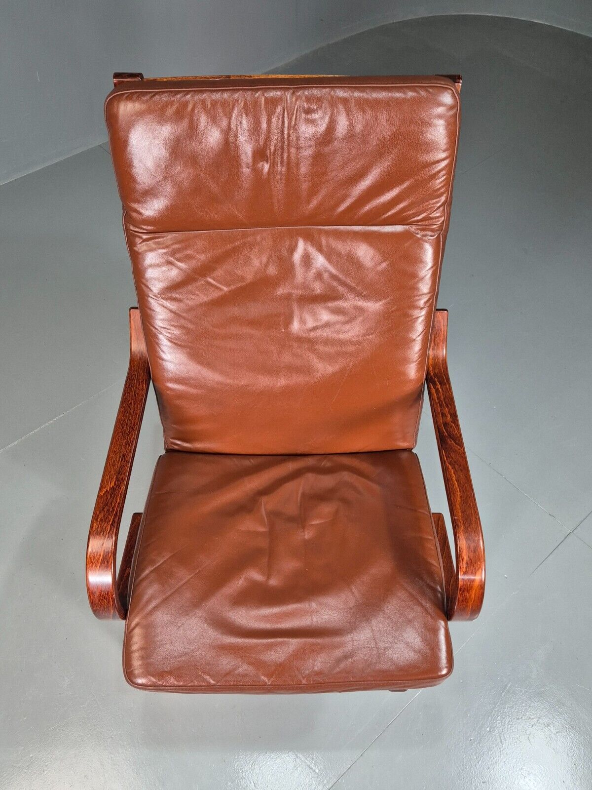 EB7485 Vintage Danish Lounge Chair Brown Leather Bentwood Retro 1980s MBEN