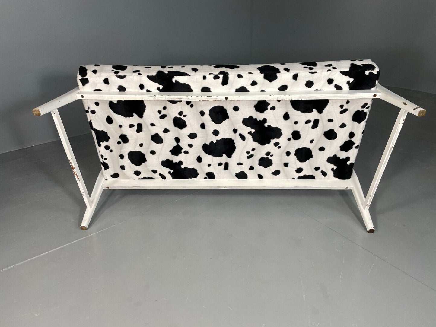 EB6448 Vintage 2 Seat Danish Sofa Painted White Cow Print Cover Retro MCM M2SS