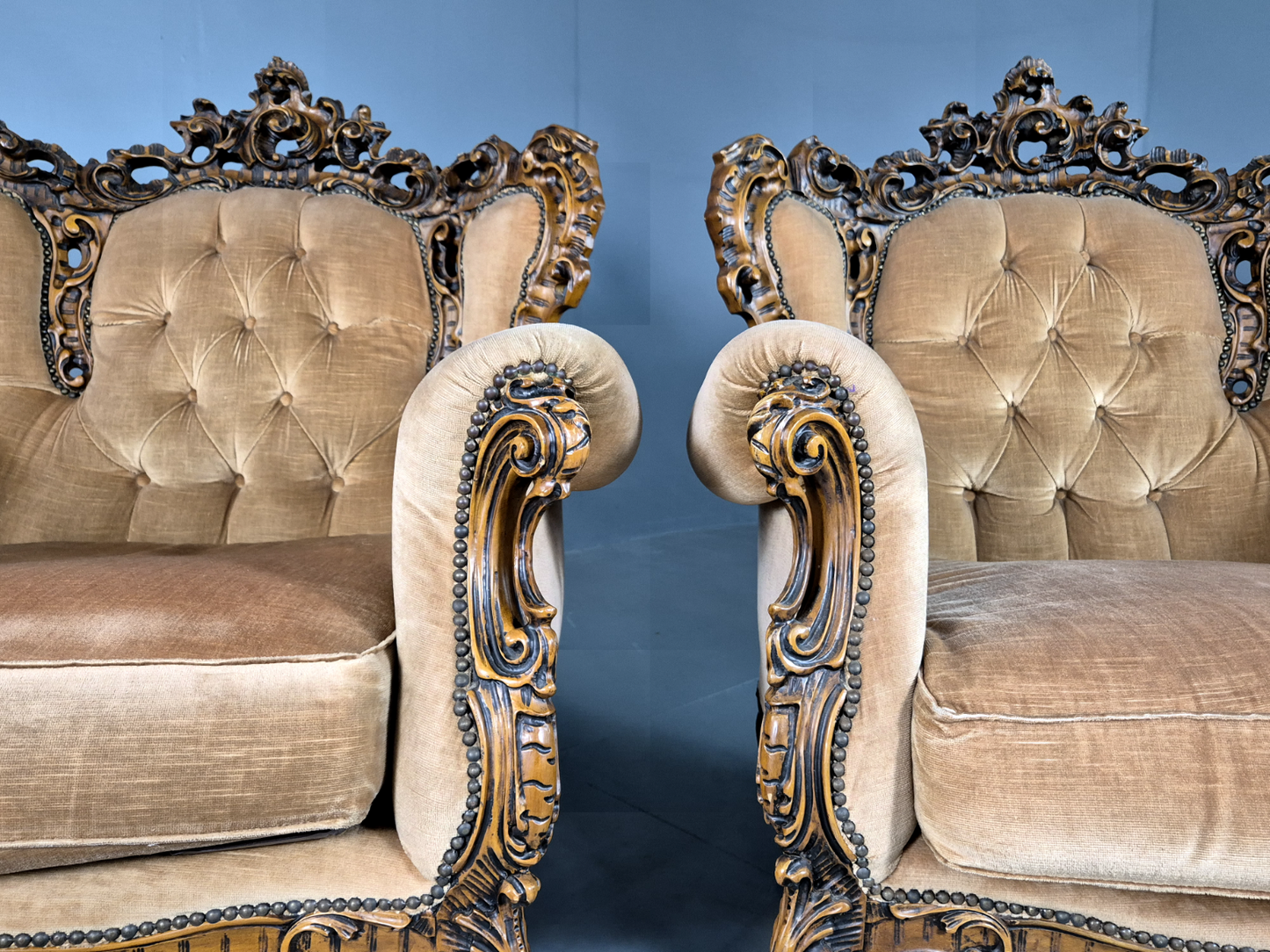 EB7112 2 Vintage French Style Rococo Chairs  Yellow Green 1970s Retro Repo VCAR