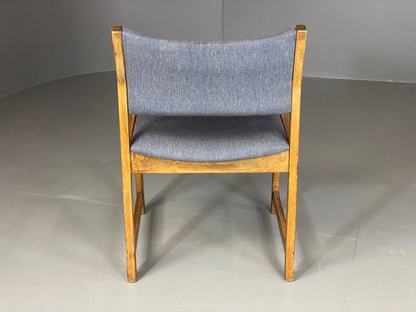 EB6165 Vintage Elbow Chair by Slagelse Oak Blue Cotton Danish Lounge MDIN