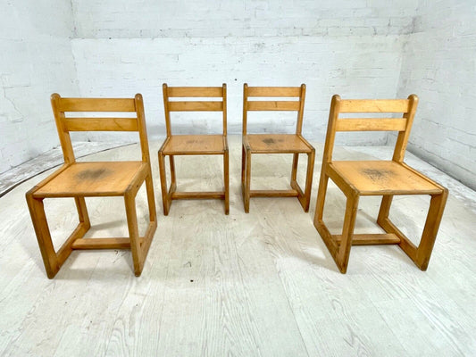 EB4319 4 Vintage Danish Beech and Plywood School Chairs. Child Size, MCM MDIN