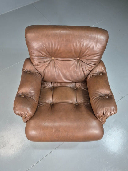 Vintage Danish Swivel Lounge Chair Brown Leather 1979s Retro MCM  EB7442 MSWI