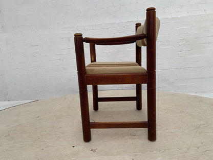 EB3476 Danish Stained Beech & Brown Striped Wool Elbow Chair Retro Vintage MDIN