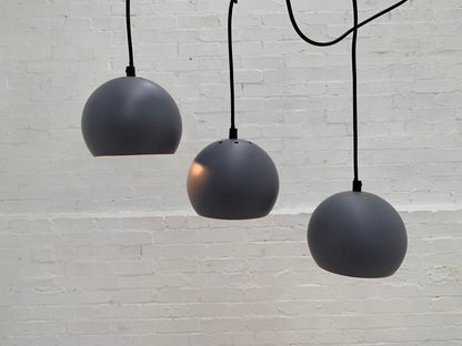 EB3456 Set of Three Small Danish Grey Steel Ball Pendant Ceiling Lamps LCLC