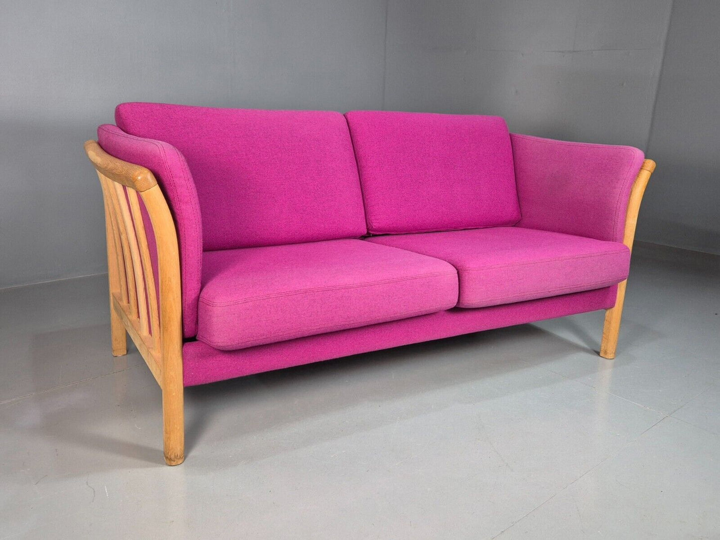 Vintage Danish 2 Seat Sofa Pink Wool Oak Frame Skalma MCM Retro EB7610 M2SS