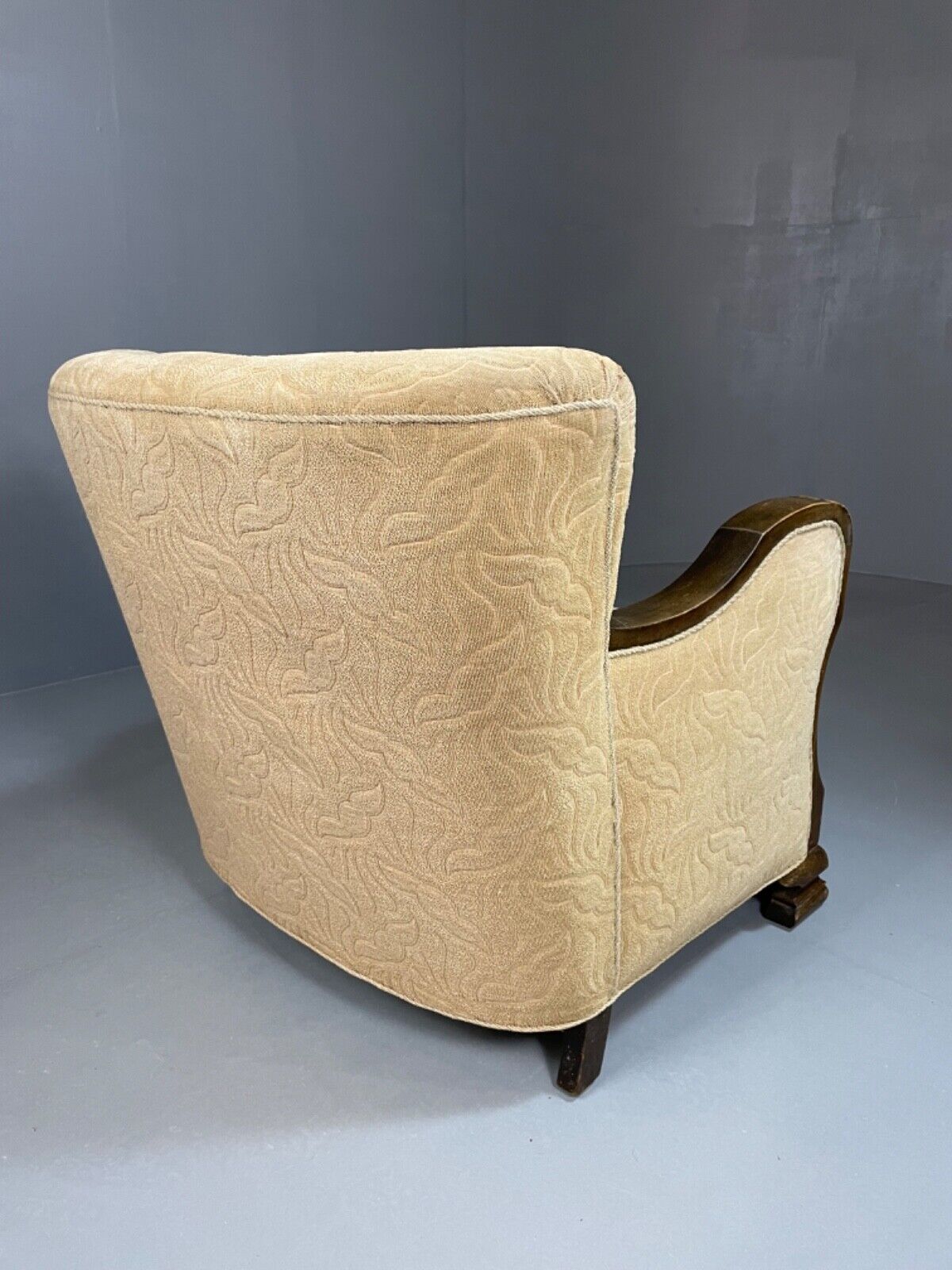 EB4557 Danish Mid Century Deco Style Oak & Cream Fabric Armchair, Retro VCAR