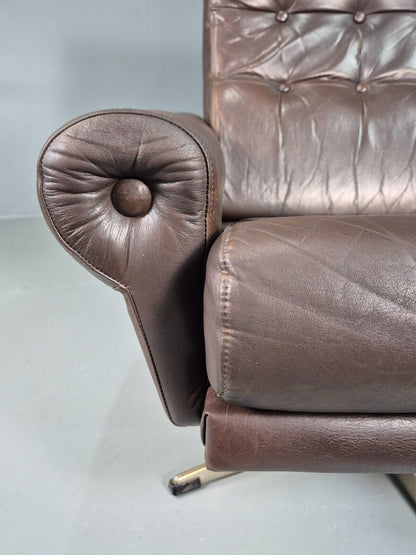 Vintage Danish Swivel Chair Brown Leather 1970s Retro MCM EB7780 MSWI