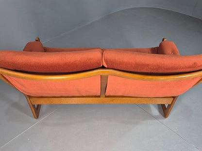 Vintage 2 Seat Sofa Plum Velour Beech Frame Cintique Retro 1960s EB8226 M2SS