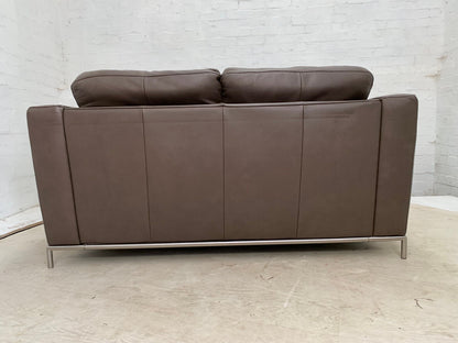 EB3378 Dark Brown Leather Two Seat Sofa with Steel Base Mid-Century Modern M2SS