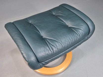 Vintage Stressless Footstool Green Leather blonde Bentwood 1980s EB7886 MFOO