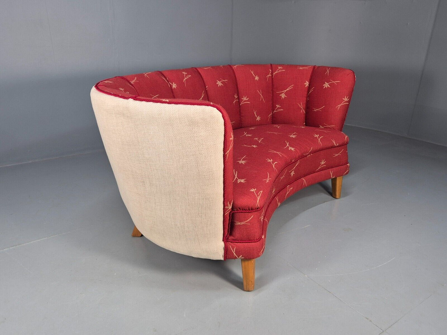 Vintage Danish Banana sofa Red and Cream Shell back Deco 1930s Retro EB8297 V2SS