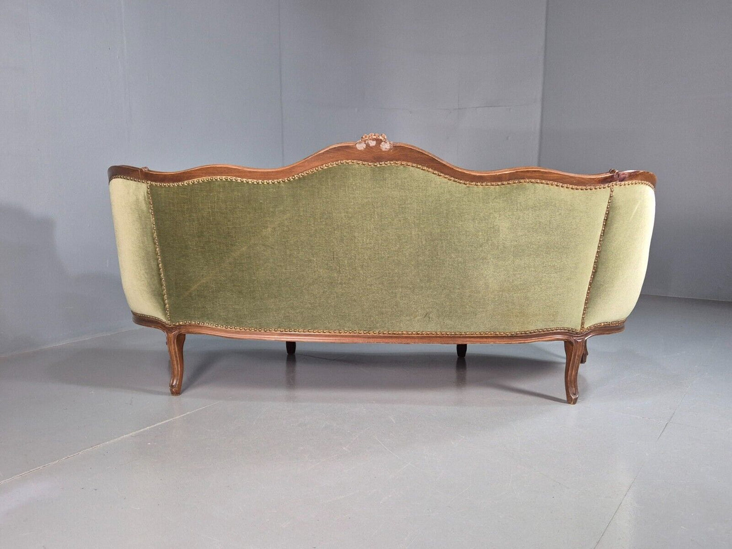 Vintage Three Seat Sofa French Regency Beech And Green Velour Button EB8012 V3SS