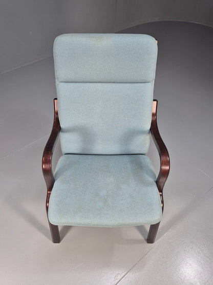 Vintage Danish Lounge Chair Blue Wool Bentwood Stouby 1980s Retro EB8849 M3SS