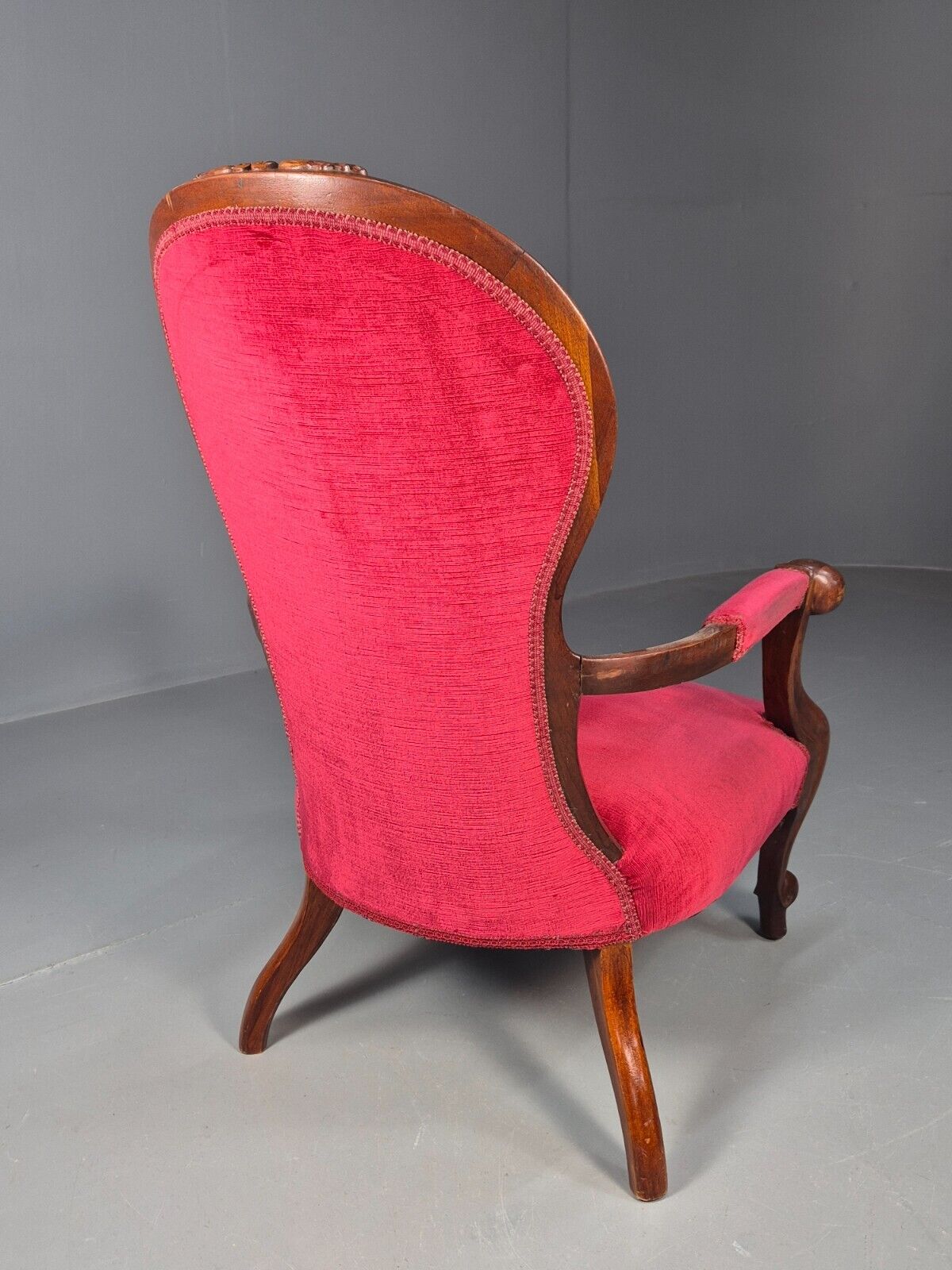 Vintage Fauteuil Chair Red Buttoned Velour Mahogany Antique 1900s  EB8440 VCAR