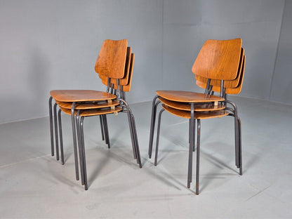 6 Vintage Danish Stacking Chairs Teak Plywood Steel Frame 1960 Retro EB8375 MSTA