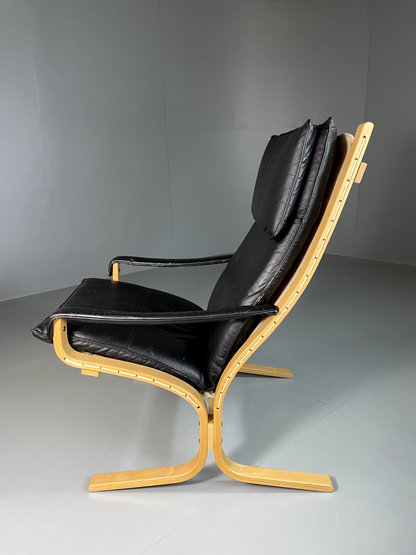 EB5882 Vintage Danish Westnofa Siesta Chair, Black Leather, Relling, MCM, MBEN