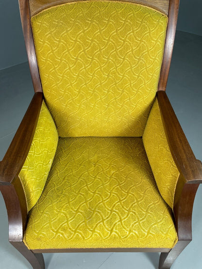 EB6584 Vintage Danish Lounge Chair Yellow Moquette Mahogany Antique Throne VCLO