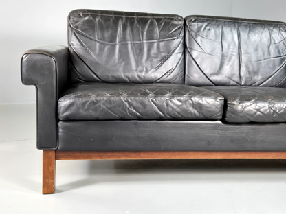 Vintage 3 Seat Sofa Black Leather Fribyter Gotland Ikea 1960s Retro EB7097 M3SS