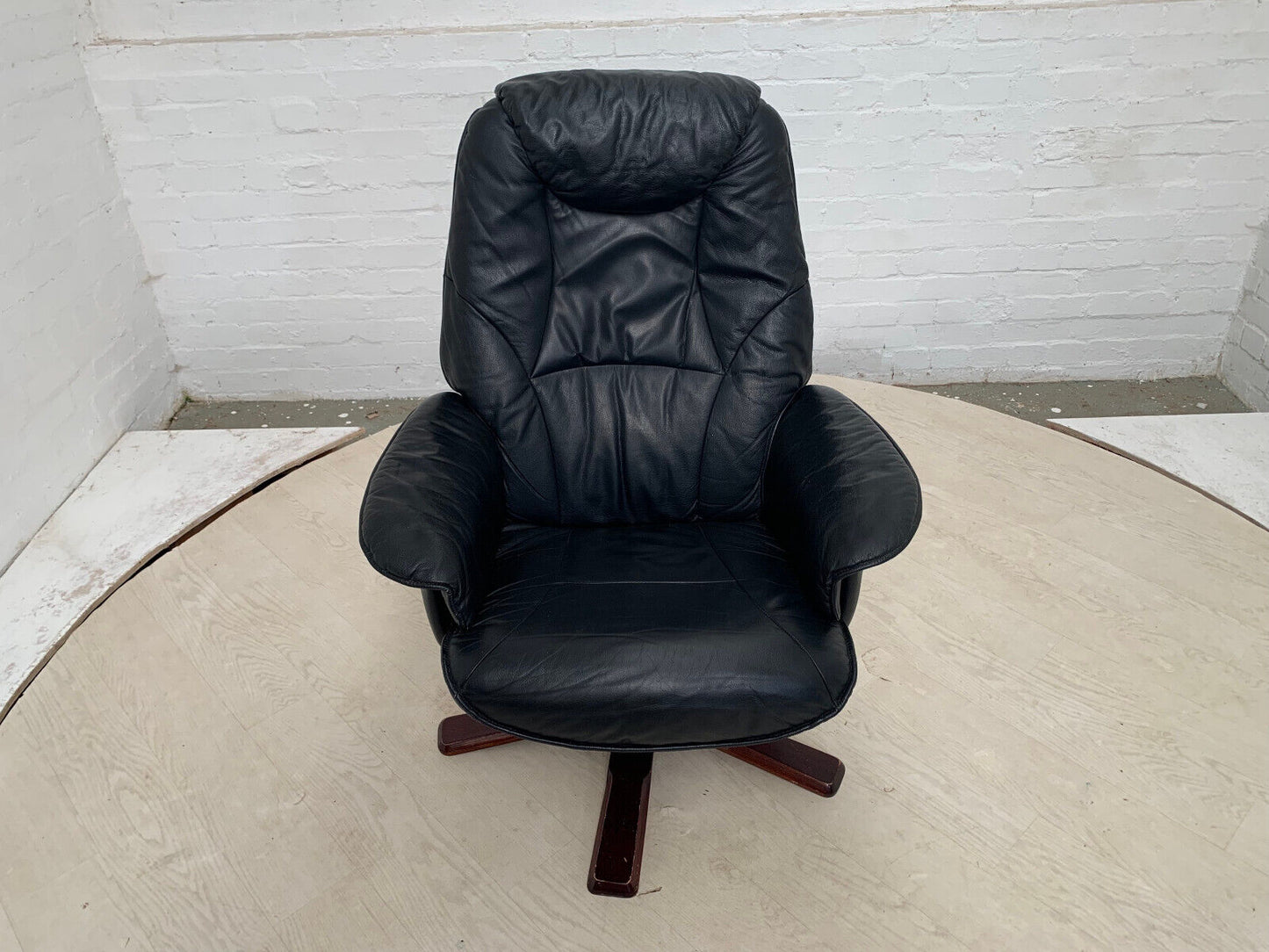 EB3192 Black Leather & Vinyl Reclining Swivel Chair with Splayed Beech Base MSWI