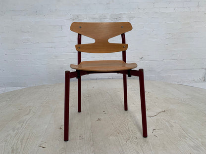 EB3637 Single Randers Beech & Burgundy Steel Childrens Stacking Chair MSTA