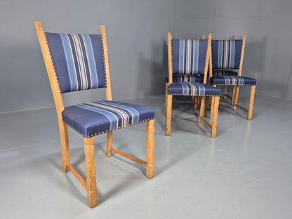 6 Vintage Danish Dining Chairs Blue Wool Oak Kjaernulf Style 1970s EB8300 MDIN