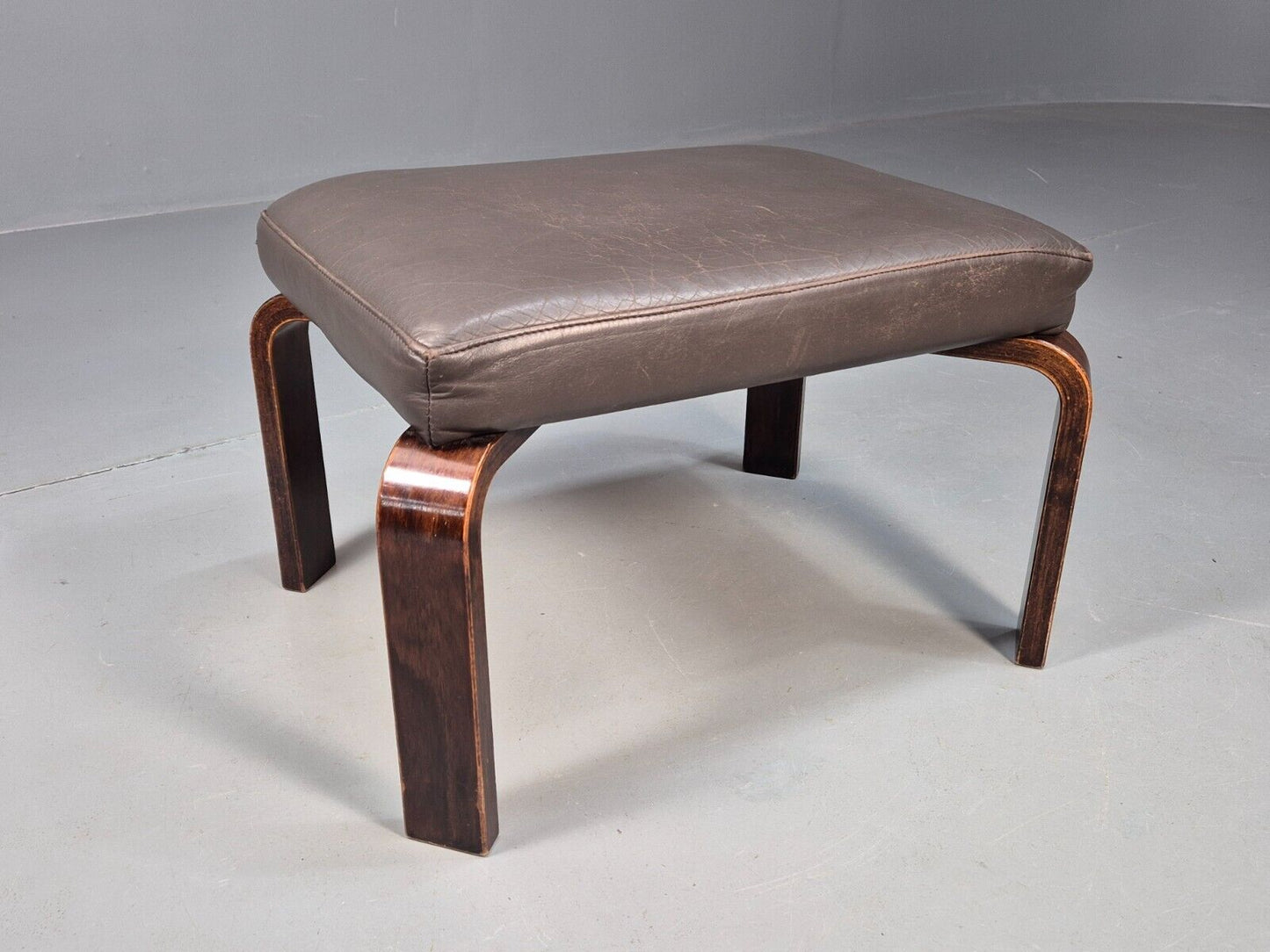 Vintage Danish Footstool Brown Leather Bentwood 1970s Retro MCMEB8461 MFOO