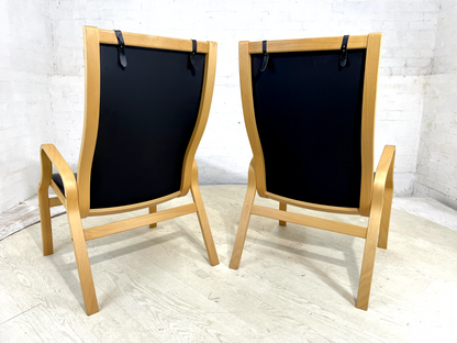 EB4445 Pair Of Vintage Danish Skippers Bentwood Chairs Black Leather Retro MBEN