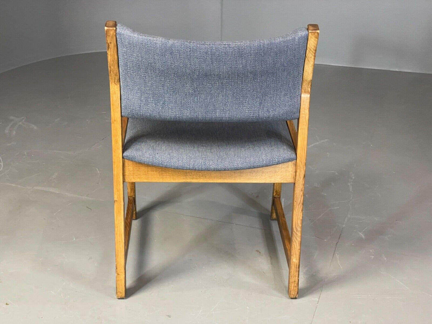 EB6156 Vintage Elbow Chair by Slagelse Oak Blue Cotton Danish Lounge MDIN