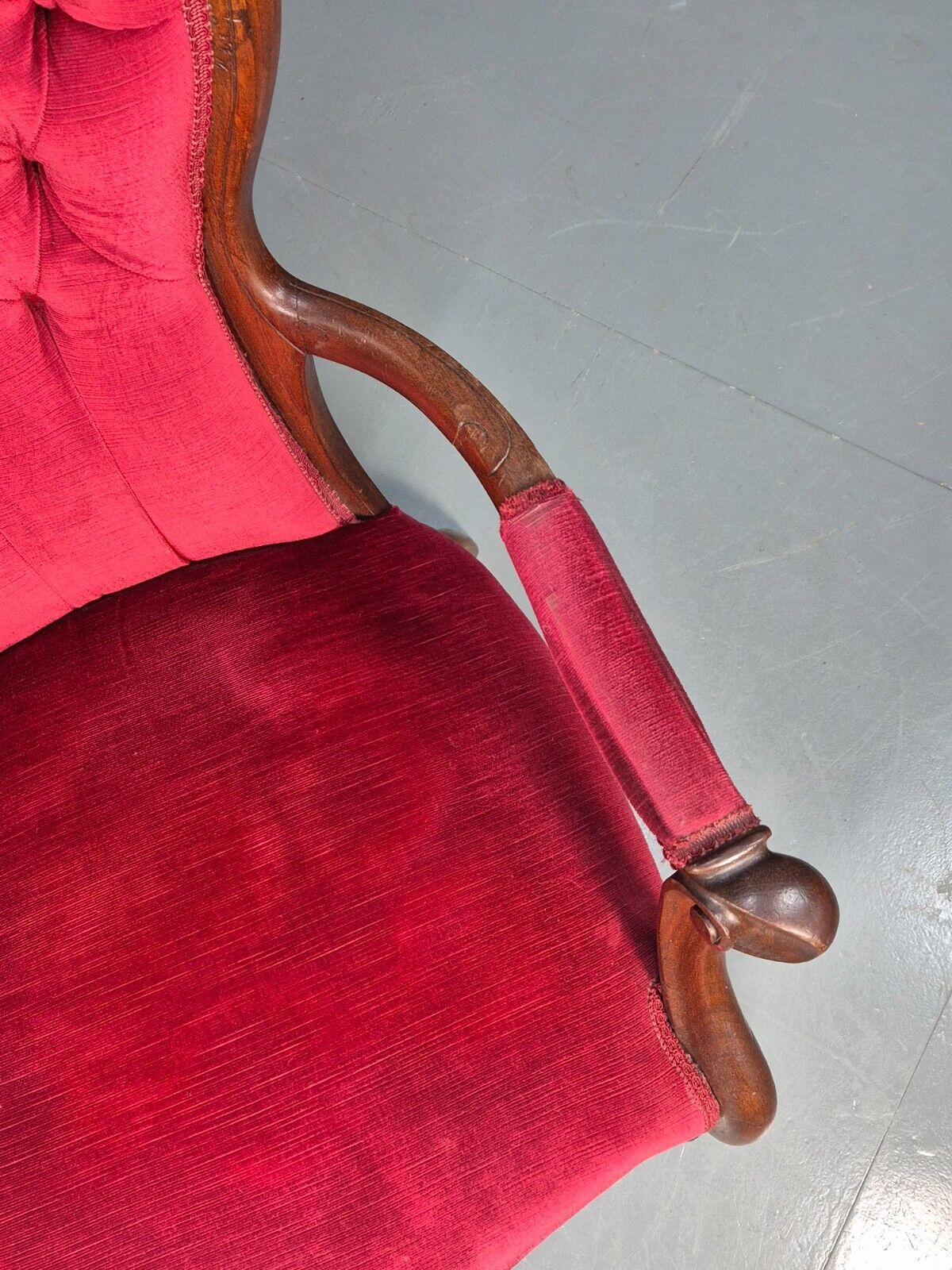 Vintage Fauteuil Chair Red Buttoned Velour Mahogany Antique 1900s  EB8440 VCAR