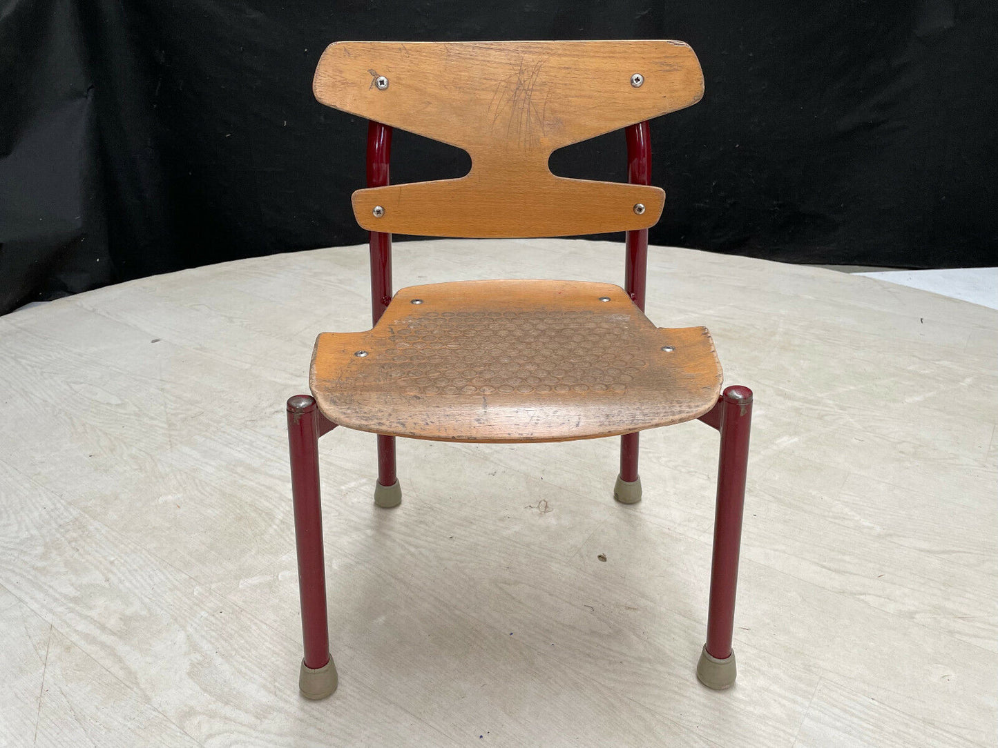 EB2845 Danish Randers Beech & Burgundy Steel Childrens Stacking Chair MSTA