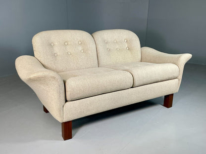 EB6778 Vintage Danish 2 Seat Sofa Cream Wool 1980s Retro MCM M2SS