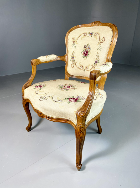 EB5726 Vintage Danish Fauteuil Chair, Louis XV Style, 1950s, Retro, Repro. VDIN