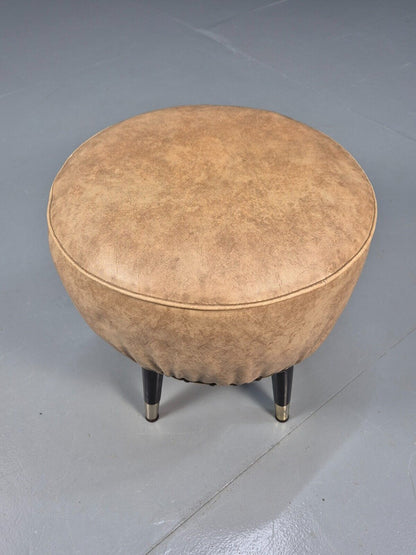 Vintage Footstool Pouffe Beige Vinyl 1950s MCM Retro EB8647 MFOO