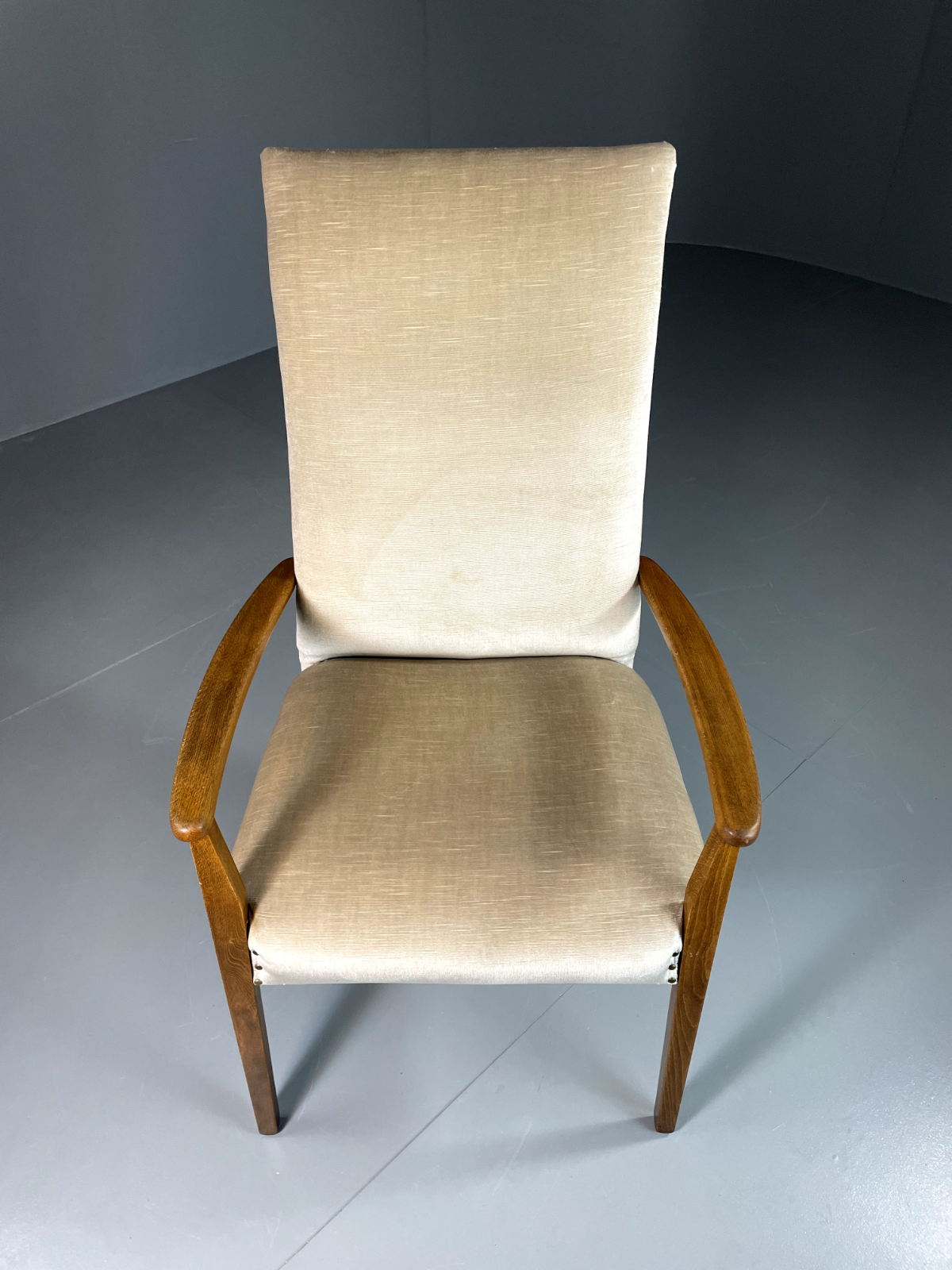 EB6009 Vintage Danish Highback Armchair Cream Velour Studded Seating VCLO