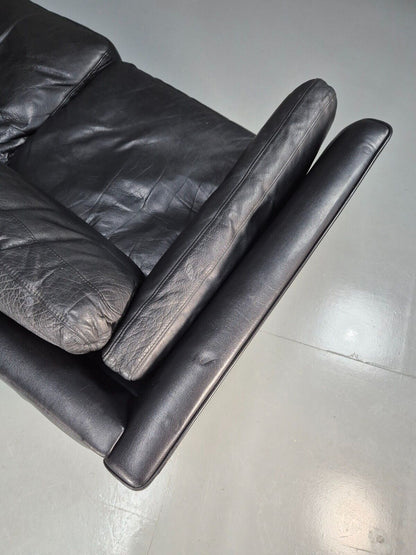 Vintage Danish 2 Seat Sofa Black Leather 1980s Retro MCM EB8696 M2SS