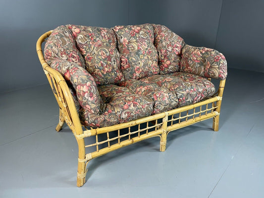 EB6412 Vintage Cane Two Seat Sofa Floral 1970s Retro MCM VBER