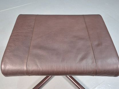 Vintage Danish Footstool Brown Leather Steel Frame 1980s Retro EB7885 MFOO