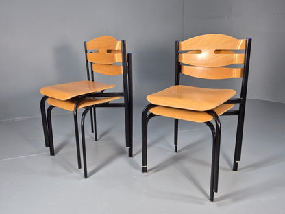 4 Vintage Danish Stacking Chairs Bent Ply Black Metal SIS 1980 Retro EB8856 MSTA