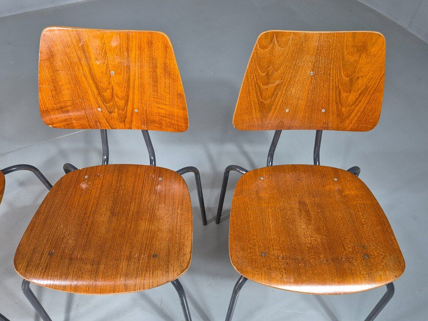 6 Vintage Danish Stacking Chairs Teak Plywood Steel Frame 1960 Retro EB8369 MSTA