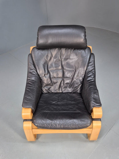 Vintage Danish Lounge Chair Black Leather Skippers Apollo Retro 1980 EB8453 MBEN