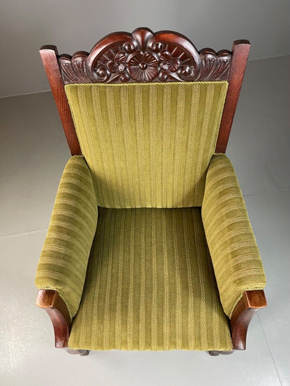 EB4587 Vintage Danish Antique Lounge Chair, Empire, Throne, Mahogany, Green VCAR