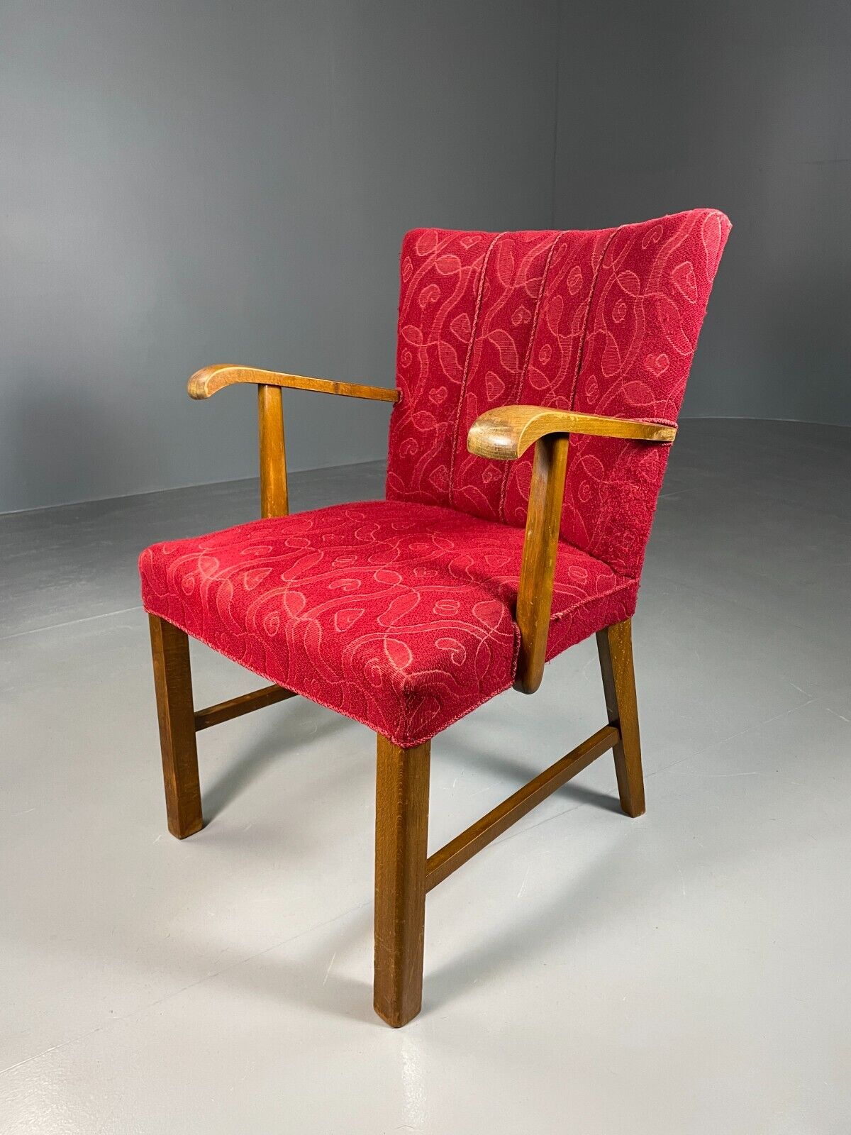 EB6589 Vintage Danish Desk Chair Red Moquette Beech Frame 1950s Retro VDIN