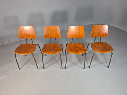 4 Vintage Danish Stacking Chairs Teak Plywood Steel Frame 1960 Retro EB8367 MSTA