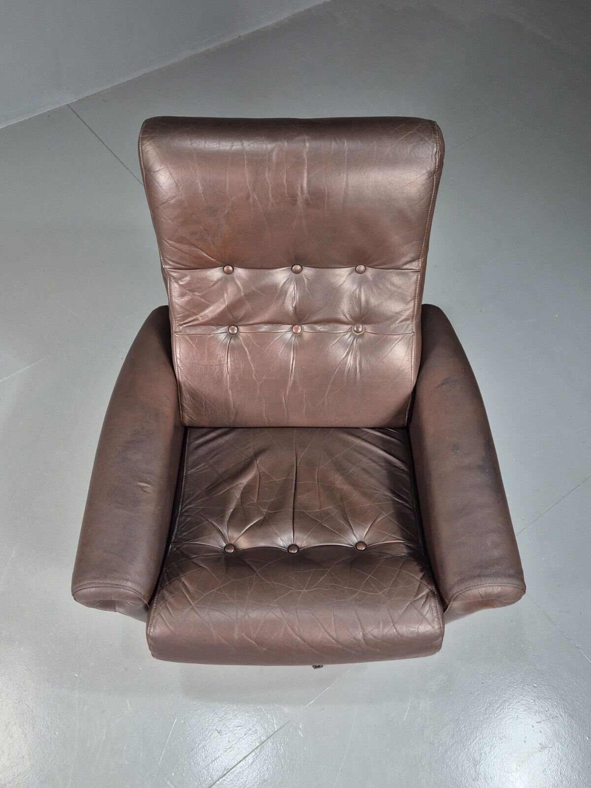 Vintage Danish Swivel Chair Brown Leather 1970s Retro MCM EB7780 MSWI