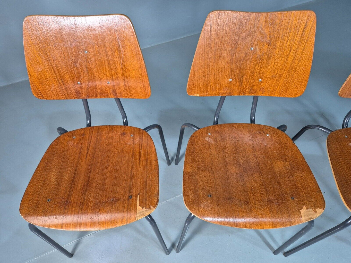 6 Vintage Danish Stacking Chairs Teak Plywood Steel Frame 1960 Retro EB8379 MSTA