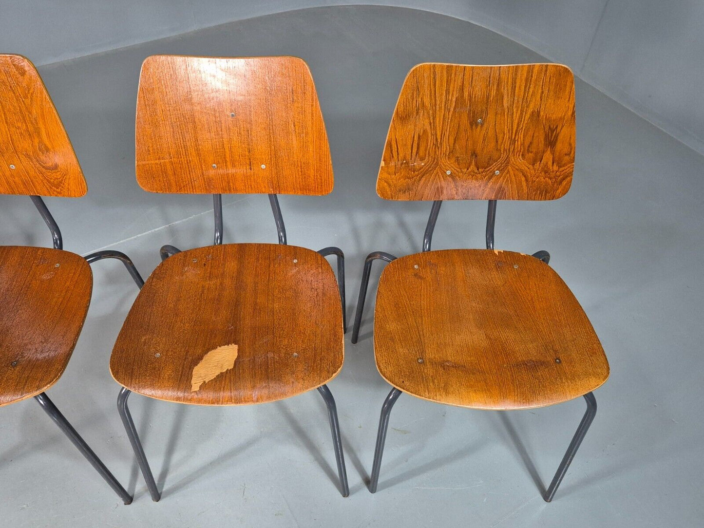 6 Vintage Danish Stacking Chairs Teak Plywood Steel Frame 1960 Retro EB8378 MSTA