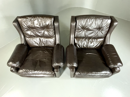 EB5688 2 Vintage Danish Style Wingback Leather Lounge Chairs, 1970s, Retro. VLEA