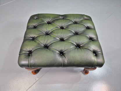 Vintage Footstool Green Leather Chesterfield Style Retro EB7597 MFOO