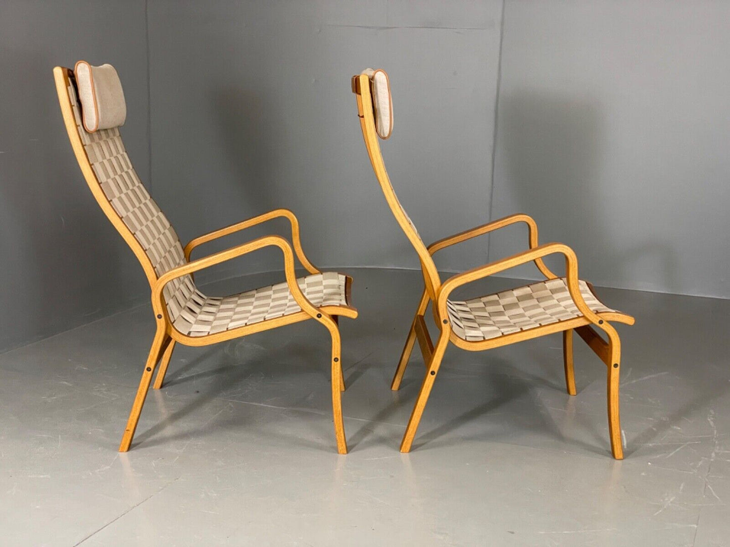 EB6140 Vintage Danish Bentwood Lounge Chairs Finn Østergard Style Beech MCM MBEN