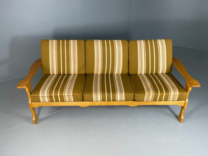 EB6720 Vintage Danish 3 Seat Sofa Green Wool Oak Frame Kjaernulf Retro M3SS